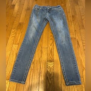 Women's Paisley Sky Skinny Cropped Dark Faded Wash Stretch Blue Jeans Size 4 New